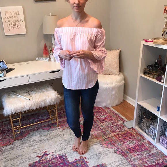 COPY - Off the Shoulder Striped Shirt with Ruffle… - Picture 4 of 6